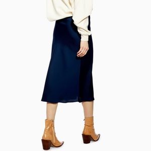 Topshop Petite Bias Midi Skirt in Navy